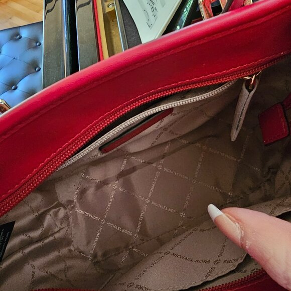 Michael Kors Jet Set Travel XS Carryall Tote Shoulder Bag MK Gold Signature Red - Picture 7 of 11